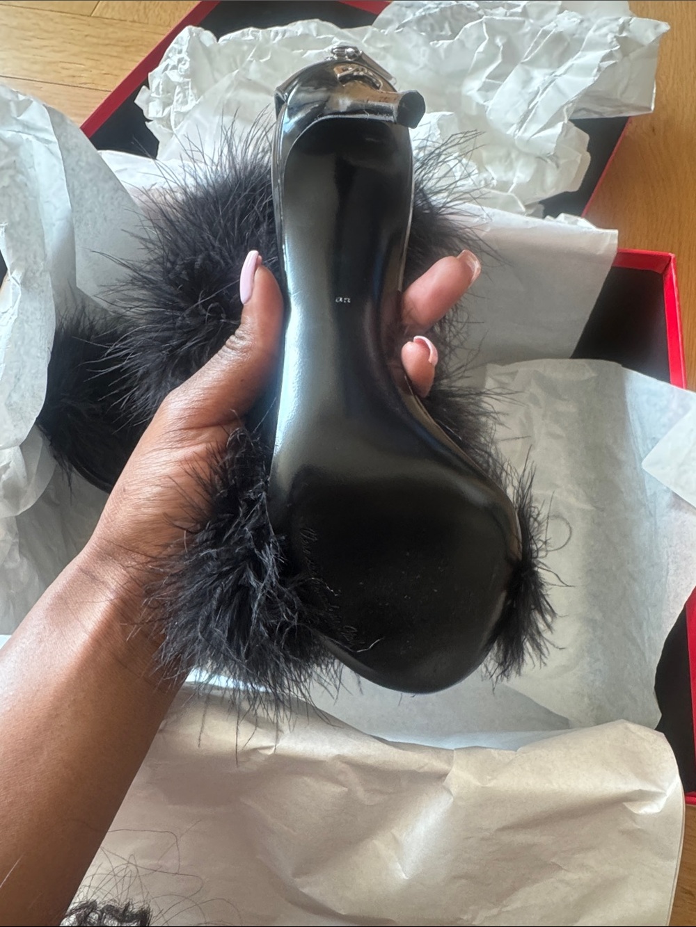 Dolce & Gabbana Black Ostrich Feather Double-Band Slide Heel - Picture 4 of 5